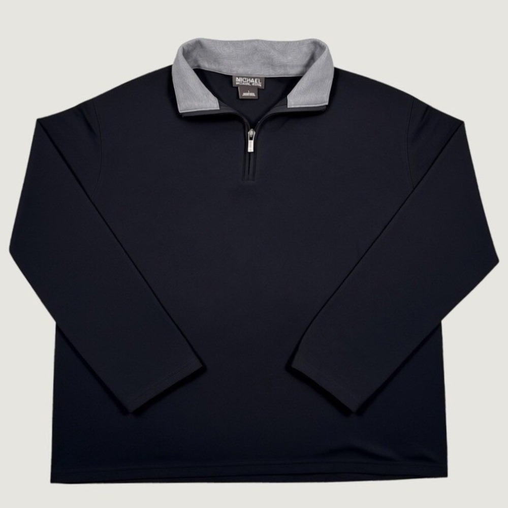 Michael Kors Mens Black 100% Cotton 1/4 Zip Pullover Slim Large